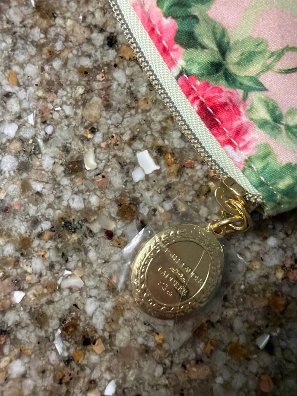 Estee Lauder Pink Floral Zip Cosmetic Pouch with Gold Logo Accent